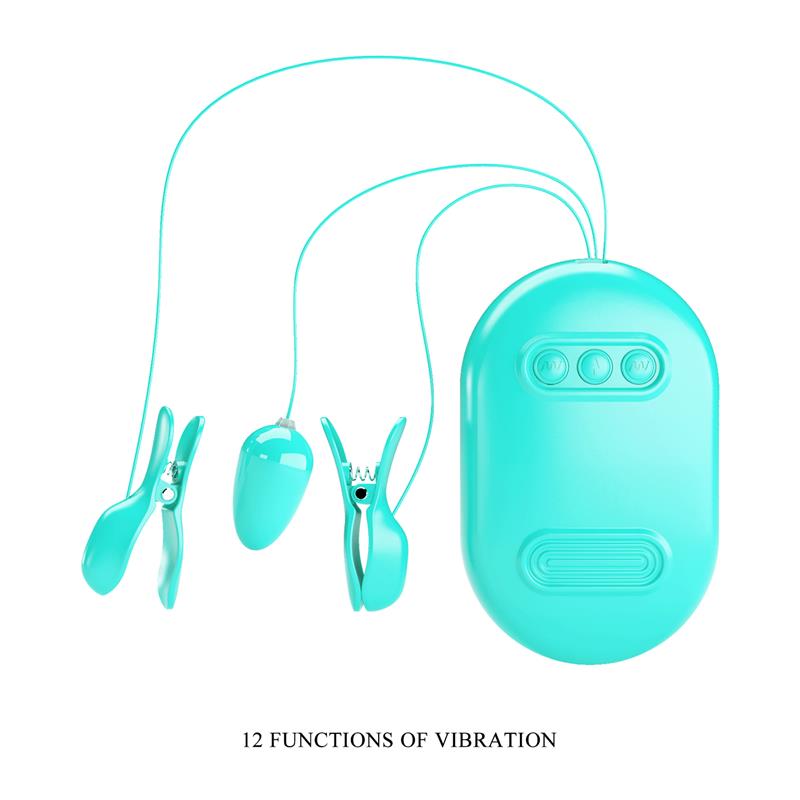 Surprise Box Vibrating Egg with Electric Shock Nipple Clamps Blue