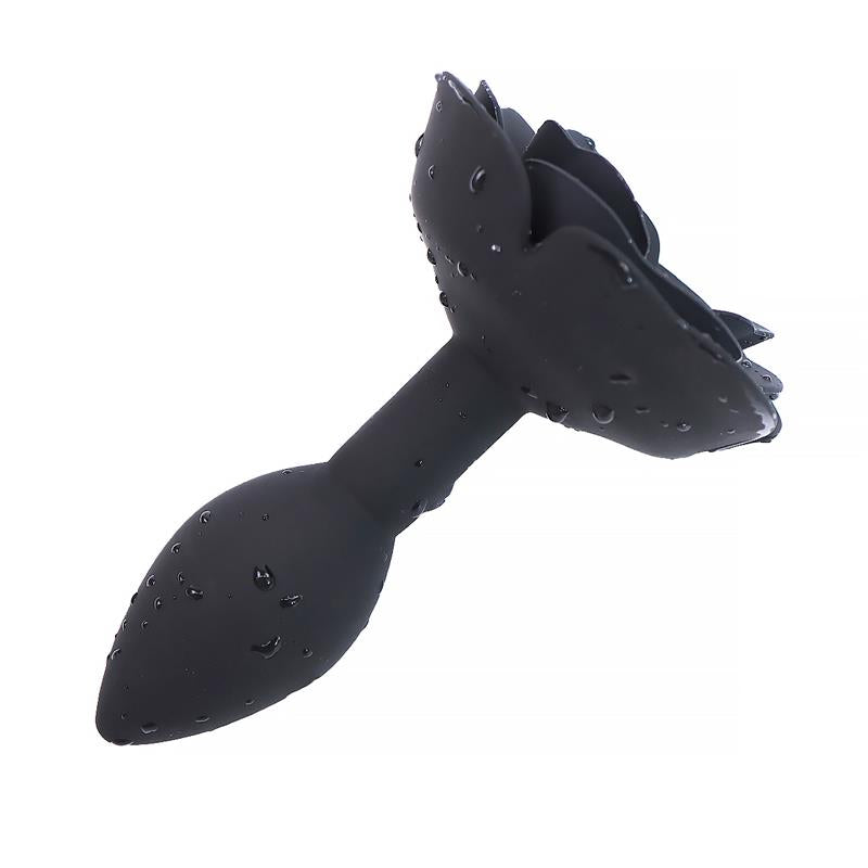 Rose Silicone Butt Plug Black