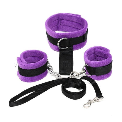 Handcuffs to Collar with Leash Adjustable and Detachable Purple