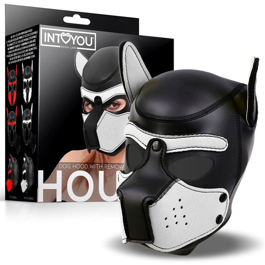 Hound Neoprene Dog Hood with Removable Muzzle White Black One Size