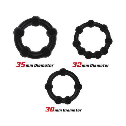 Set of 3 Cock Ring Beaded Flexible Black