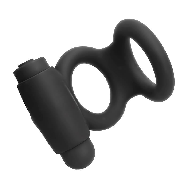 Denver Double Cockring with Vibrating Bullet USB Silicone Black