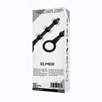 Elmer Beaded Butt Plug with Easy Pull Ring Silicone Black