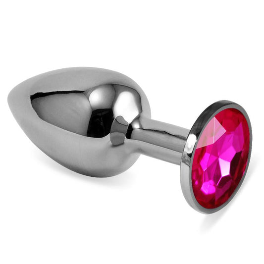 Butt Plug Silver Rosebud Classic with Fuchsia Jewel Size S