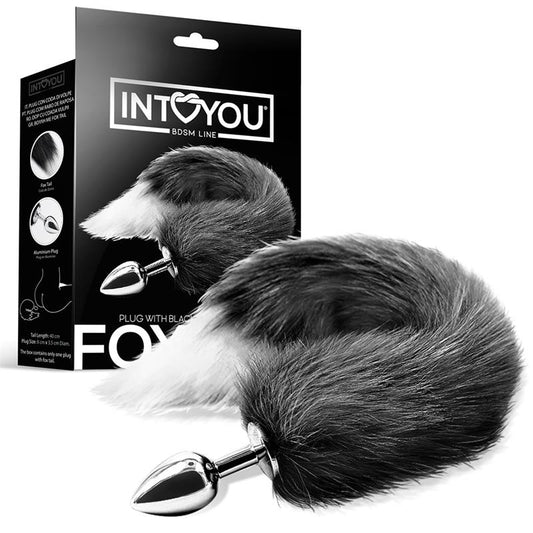 Anal Plug Black and White Foxy Tail