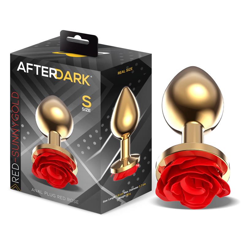 Golden Metal Anal Plug with Red Rose Base Size S