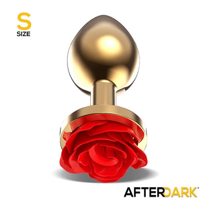 Golden Metal Anal Plug with Red Rose Base Size S