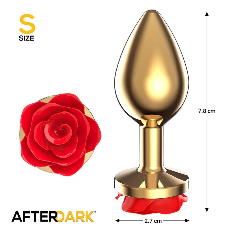 Golden Metal Anal Plug with Red Rose Base Size S