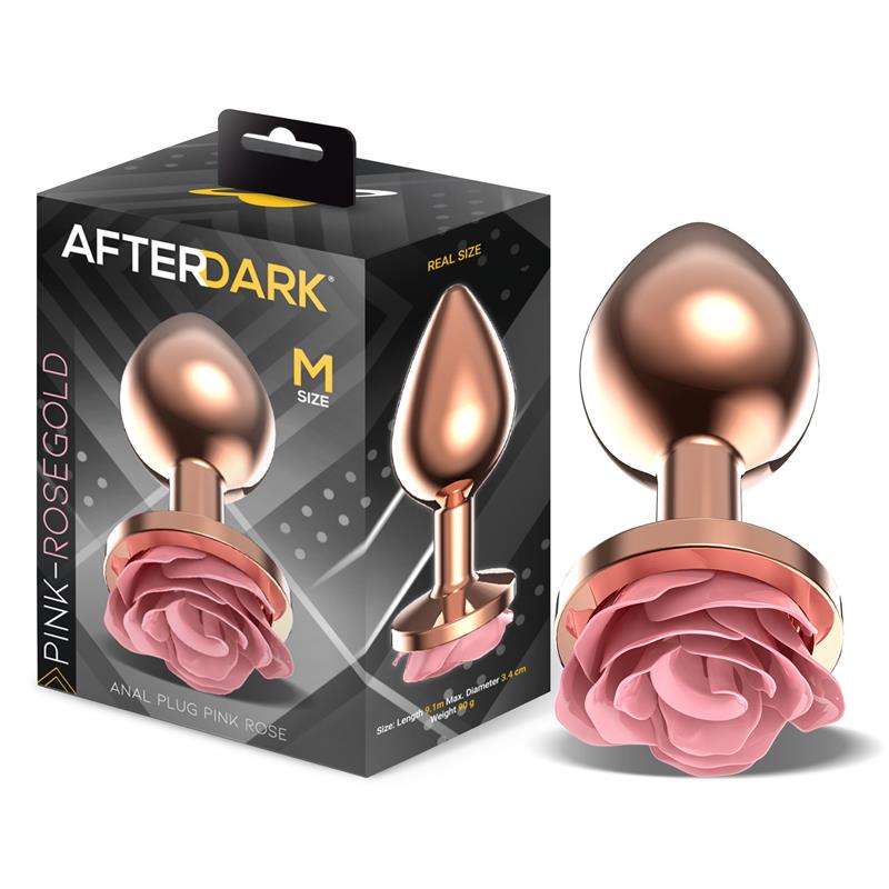 Rosegold Metal Anal Plug with Pink Rose Base Size M