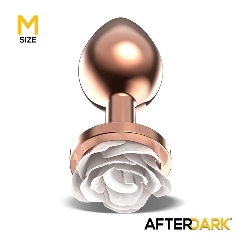 Rosegold Metal Anal Plug with White Rose Base Size M