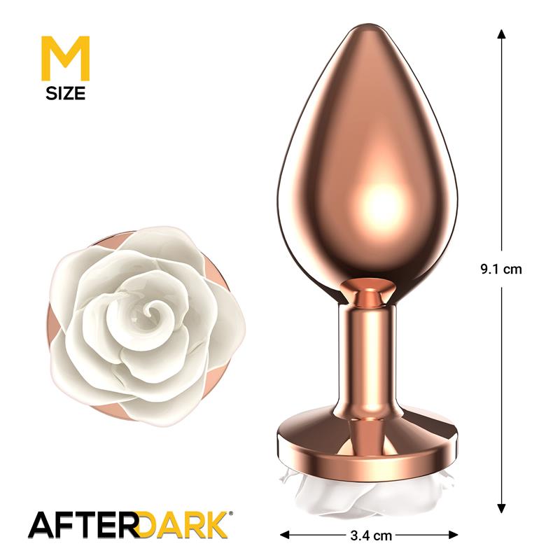 Rosegold Metal Anal Plug with White Rose Base Size M