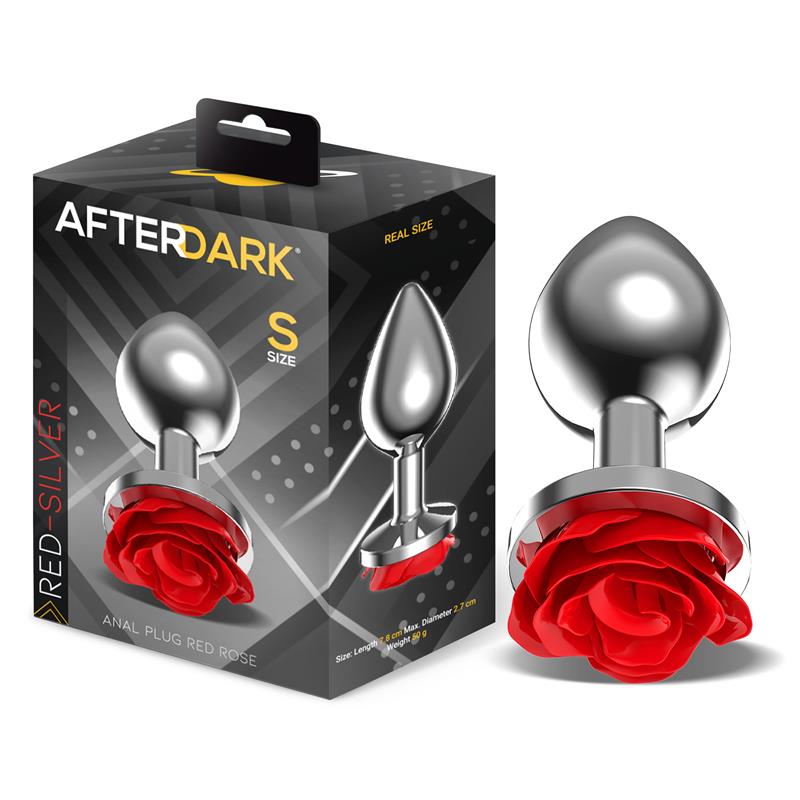 Metal Anal Plug with Red Rose Base Size S