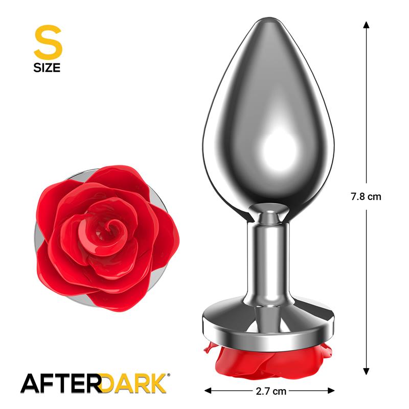 Metal Anal Plug with Red Rose Base Size S