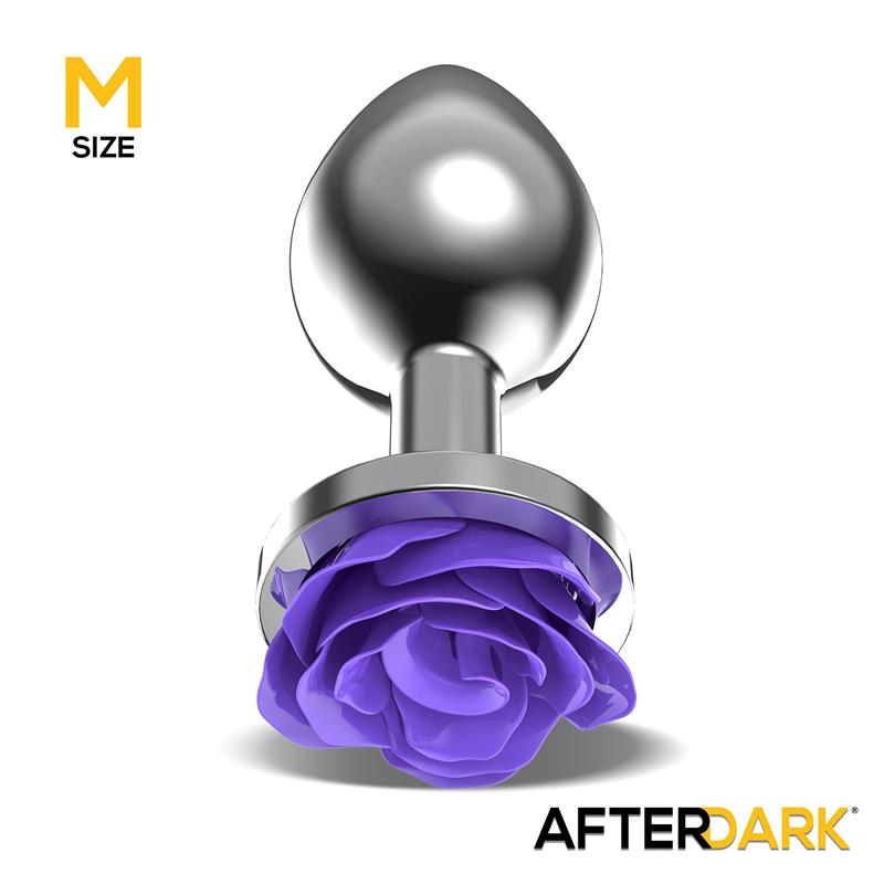 Metal Anal Plug with Purple Rose Base Size M