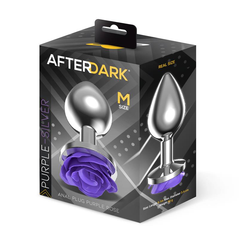 Metal Anal Plug with Purple Rose Base Size M