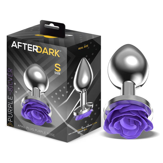 Metal Anal Plug with Purple Rose Base Size S