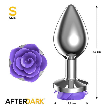 Metal Anal Plug with Purple Rose Base Size S