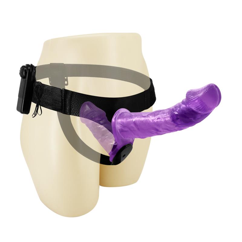 Harness Double Dildo with Vibration Purple