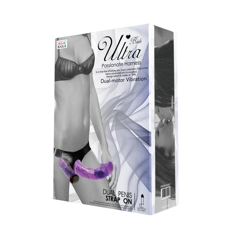 Harness Double Dildo with Vibration Purple