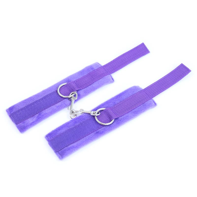 Handcuffs with Velcro with Long Fur Purple