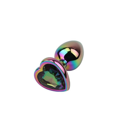 Rainbow Effect Metal Butt Plug with Heart Jewel 27