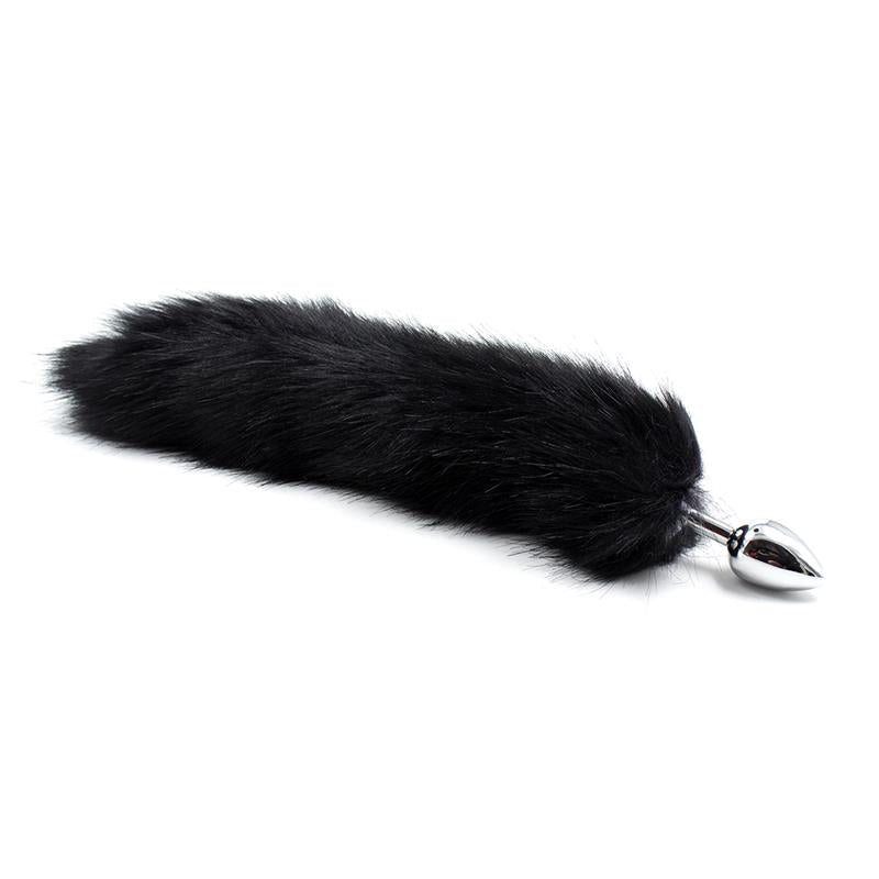 Metal Butt Plug Foxy Tail Velvet Touch 40 cm Black