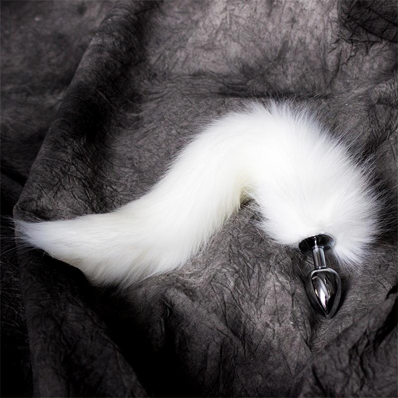 Metal Butt Plug with Foxy Tail Velvet Touch 40 cm White