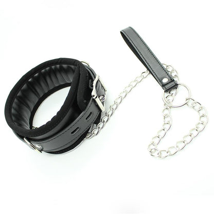 Collar with Metal Leash and Pedded Interior Black