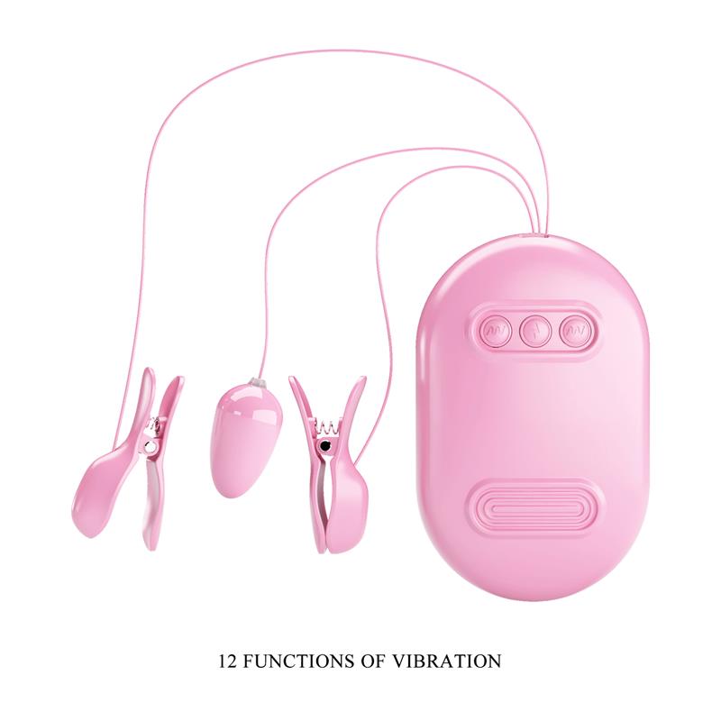 Surprise Box Vibrating Egg and Electric Shock Nipple Clamps Pink