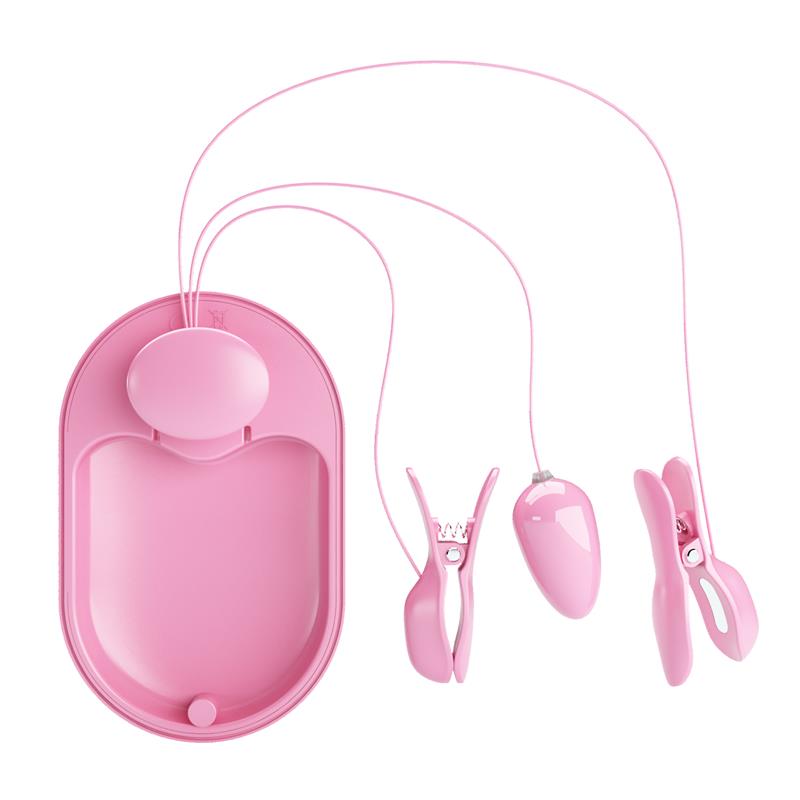 Surprise Box Vibrating Egg and Electric Shock Nipple Clamps Pink