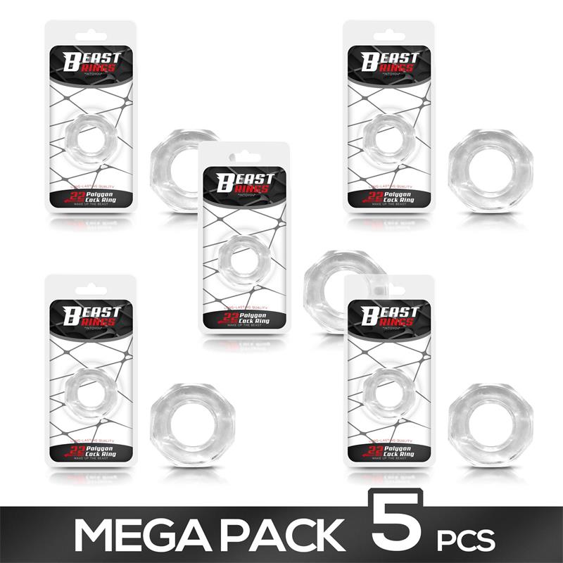 Pack of 5 Penis Ring Super Flexible Polygon 22 cm Clear