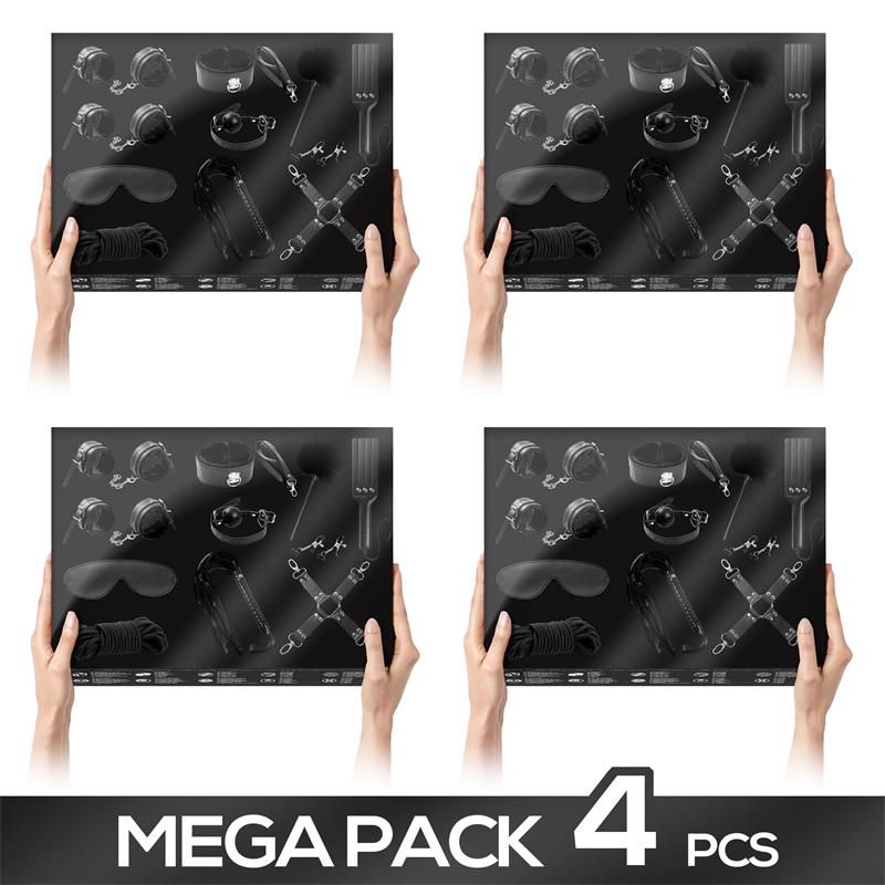 Pack of 4 Bondage Set 11 Pieces Black