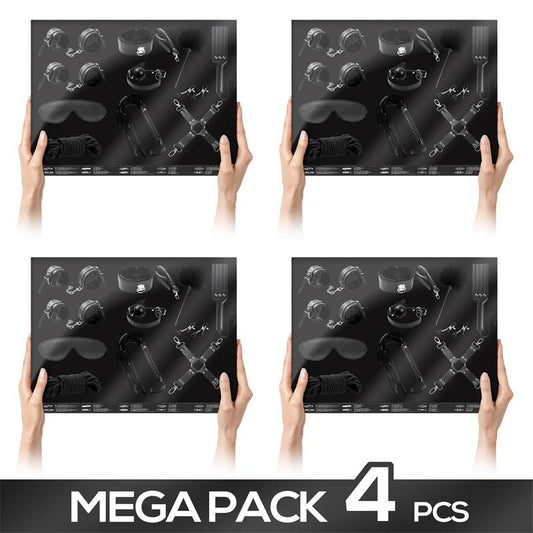 Pack of 4 Bondage Set 11 Pieces Black