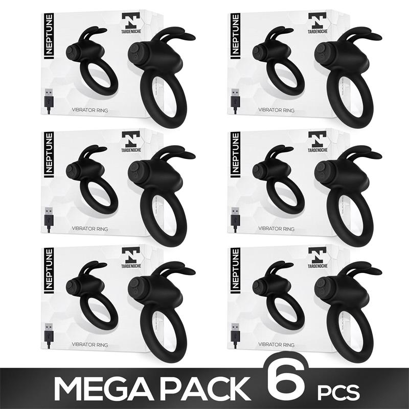 Pack of 6 Neptune Vibrating Ring Silicone Rechargeable USB