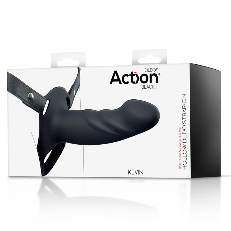 Strap On with Hollow Dildo Premium Silicone Size L Black