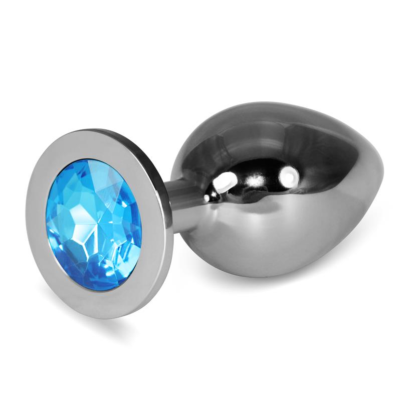 Metal Butt Plug RoseBud Classic with Blue Jewel Size L