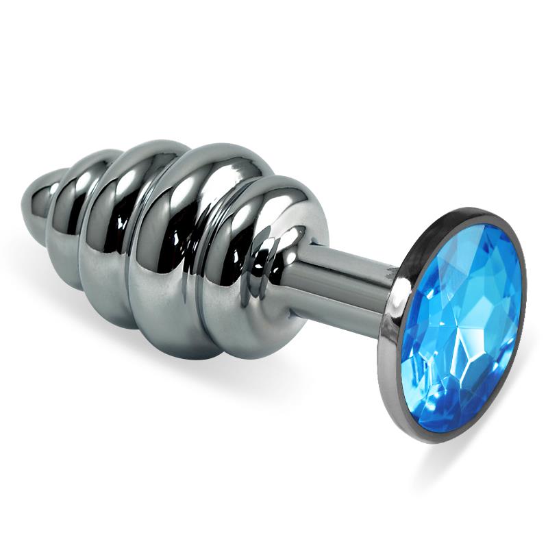 Spiral Butt Plug Rosebud with Blue Jewel