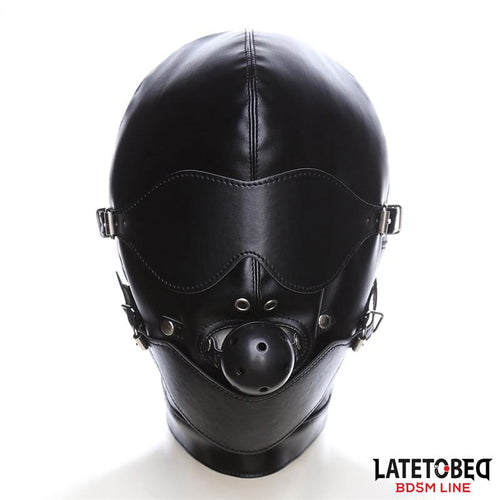 Slave Hood with Eye mask Breathable Gag Ball and Mouth Adjustable